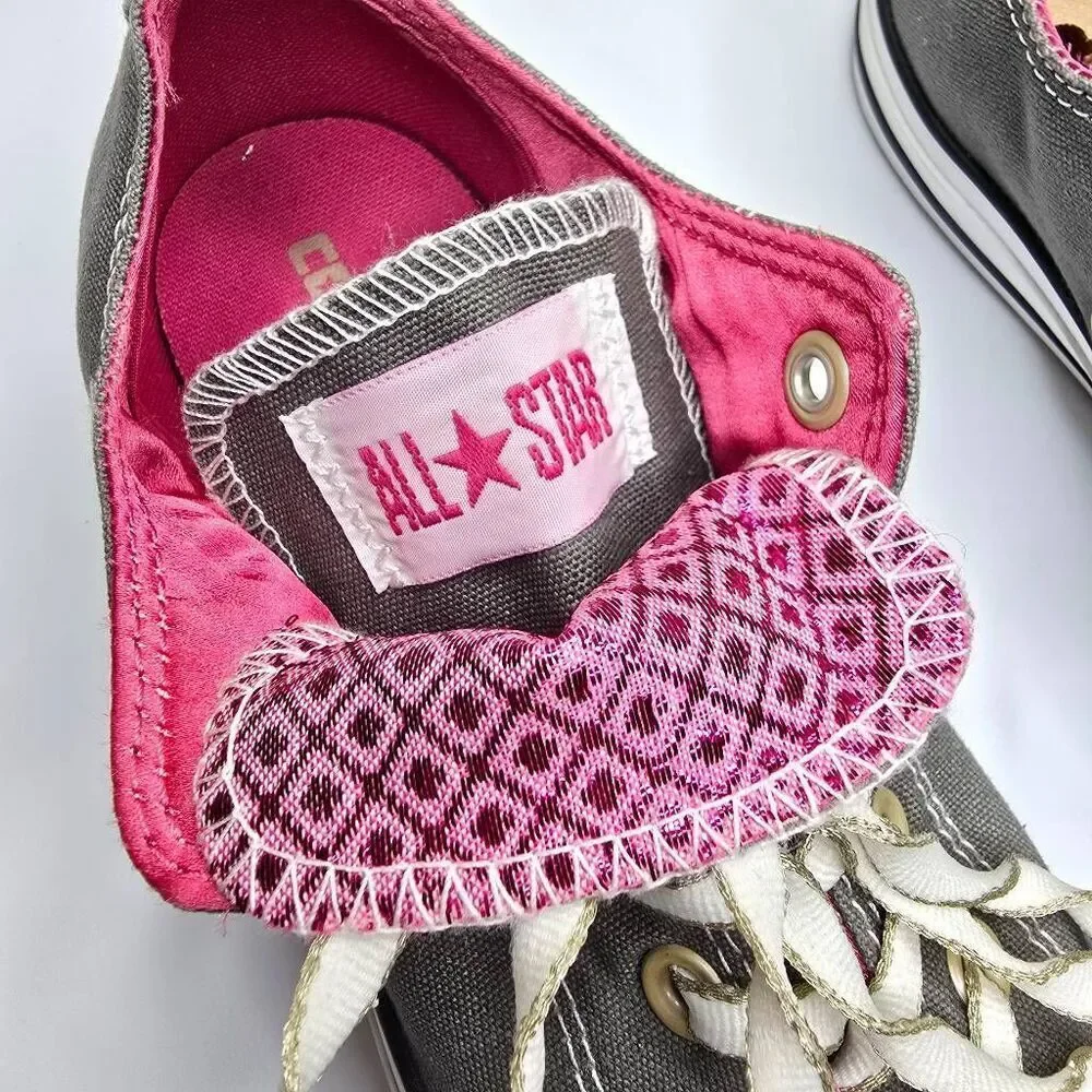 Converse Chuck Taylor All Star Low Double Tongue Sparkle Lace Gray White Pink Sn